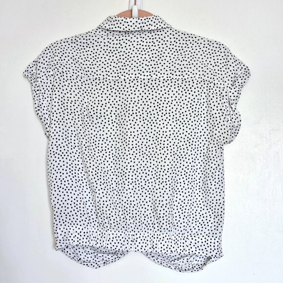 Abercombie & Fitch Twist Front Button Up Shirt, S Black & White Polka Dot - Picture 3 of 10